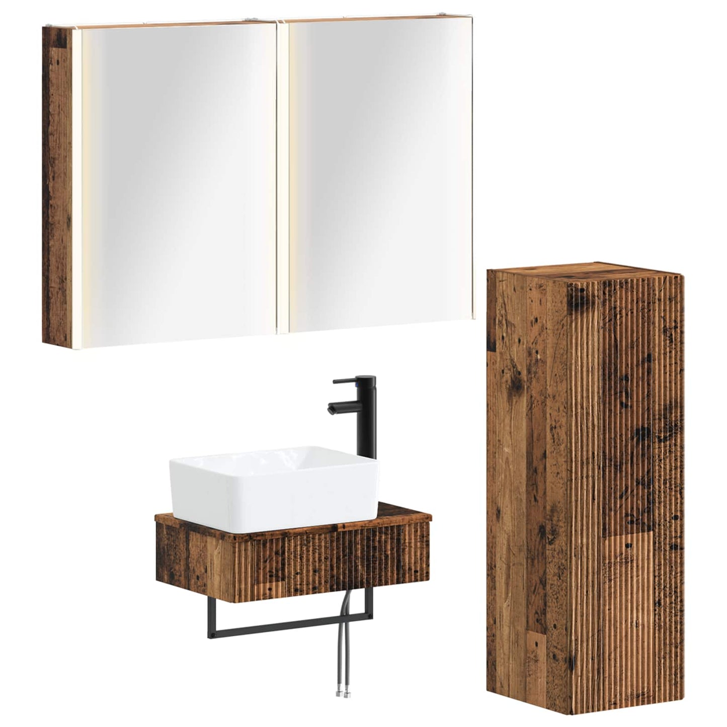 Bathroom Furniture Set 4 pcs Old Wood Engineered Wood and Glass