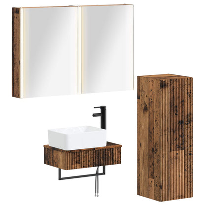 Bathroom Furniture Set 4 pcs Old Wood Engineered Wood and Glass