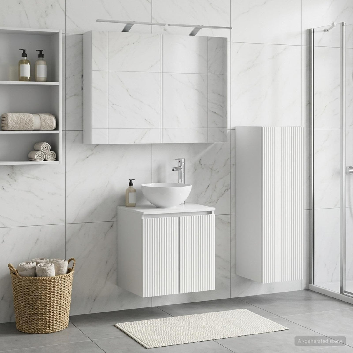 Bathroom Furniture Set 4 pcs White Engineered Wood and Glass