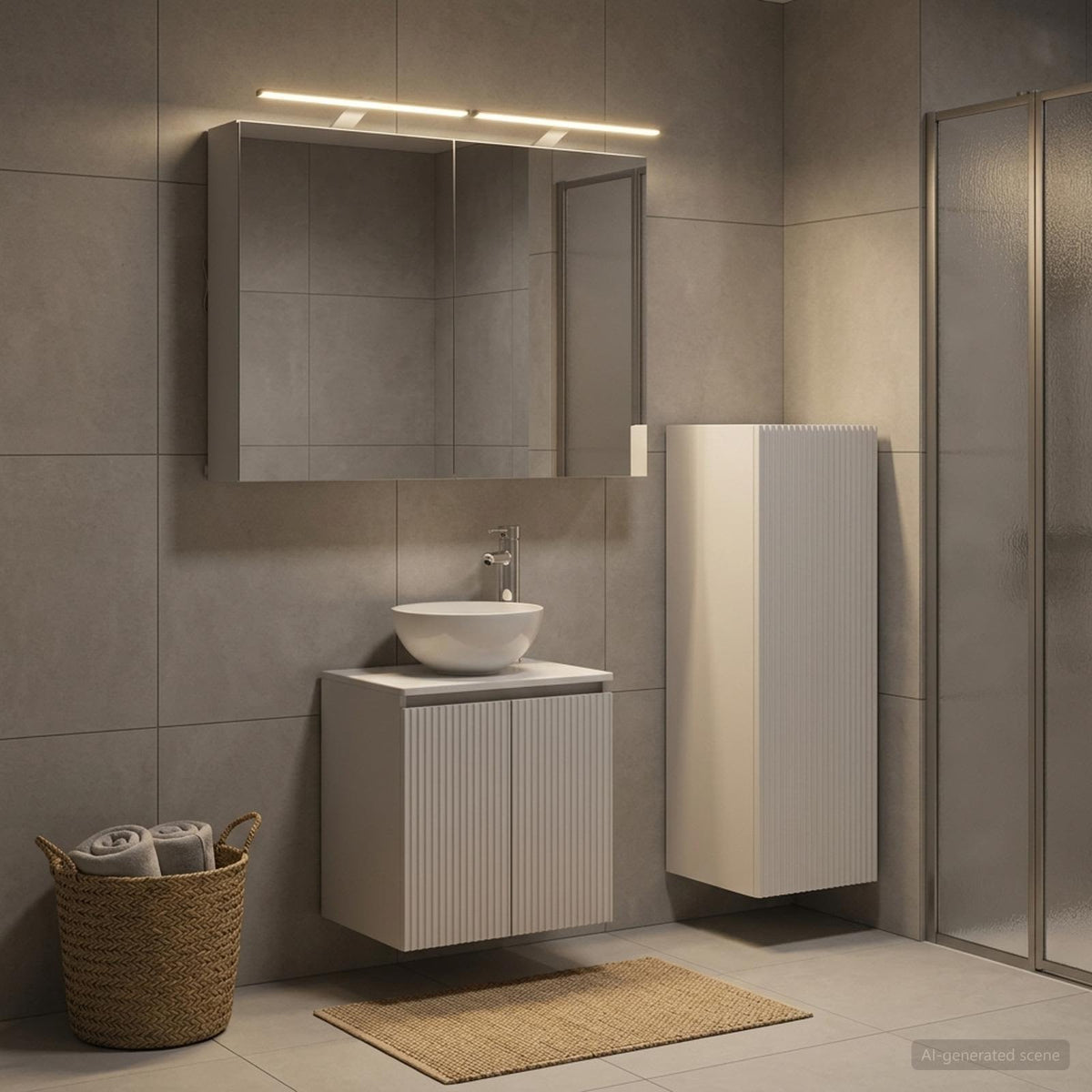 Bathroom Furniture Set 4 pcs White Engineered Wood and Glass