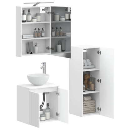 Bathroom Furniture Set 4 pcs White Engineered Wood and Glass