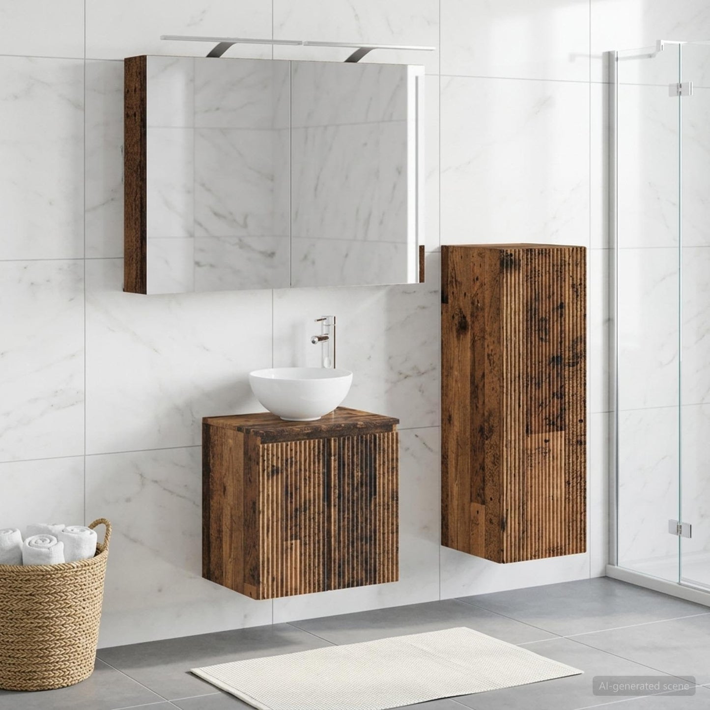 Bathroom Furniture Set 4 pcs Old Wood Engineered Wood and Glass