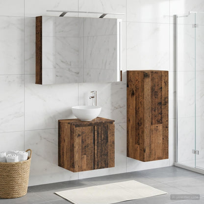 Bathroom Furniture Set 4 pcs Old Wood Engineered Wood and Glass
