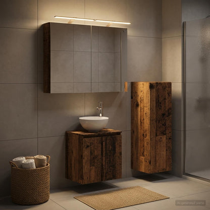 Bathroom Furniture Set 4 pcs Old Wood Engineered Wood and Glass