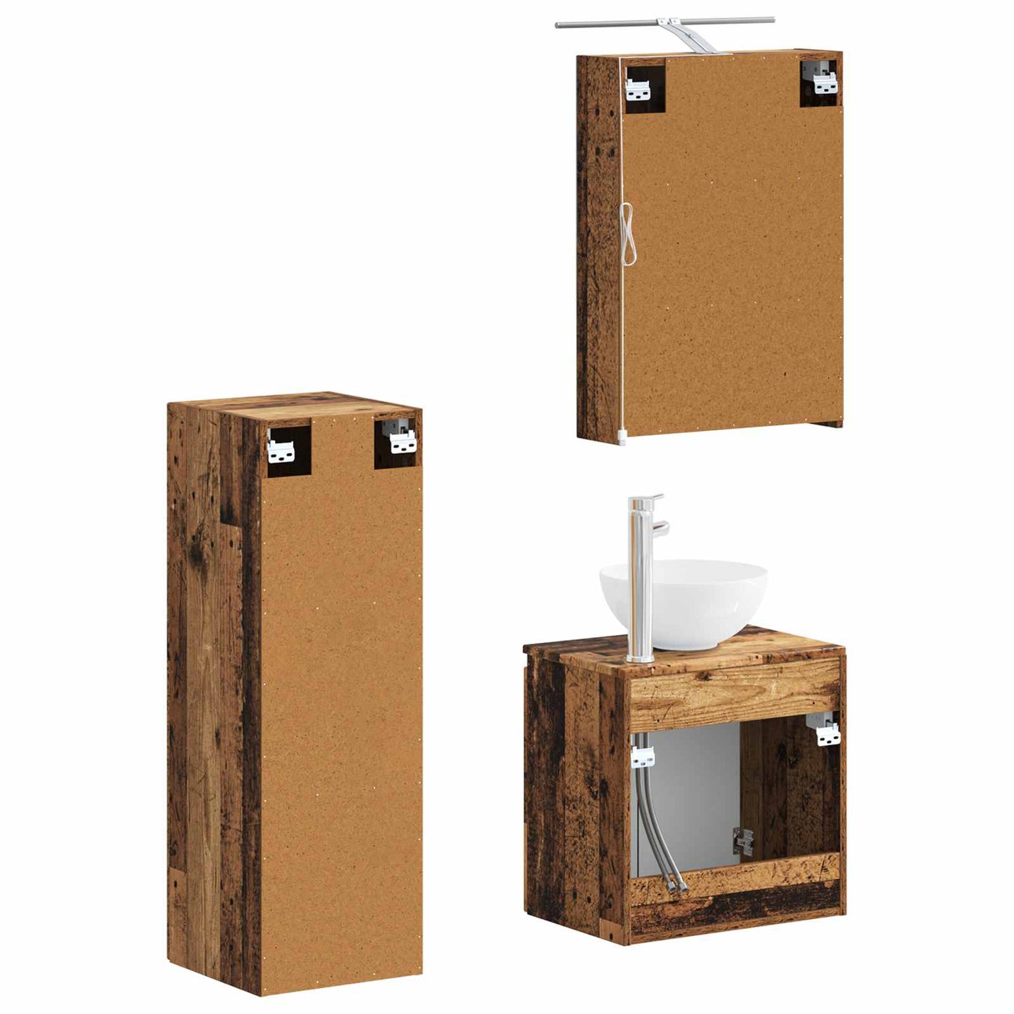 Bathroom Furniture Set 4 pcs Old Wood Engineered Wood and Glass
