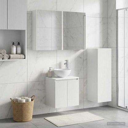 Bathroom Furniture Set 4 pcs White Engineered Wood and Glass