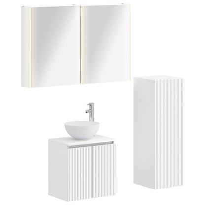 Bathroom Furniture Set 4 pcs White Engineered Wood and Glass