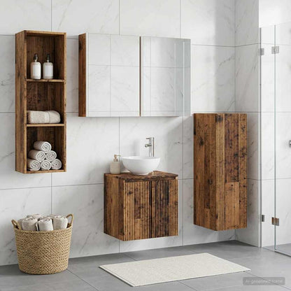 Bathroom Furniture Set 4 pcs Old Wood Engineered Wood and Glass