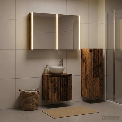 Bathroom Furniture Set 4 pcs Old Wood Engineered Wood and Glass