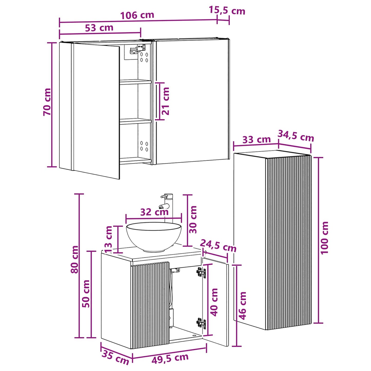 Bathroom Furniture Set 4 pcs Artisan Oak
