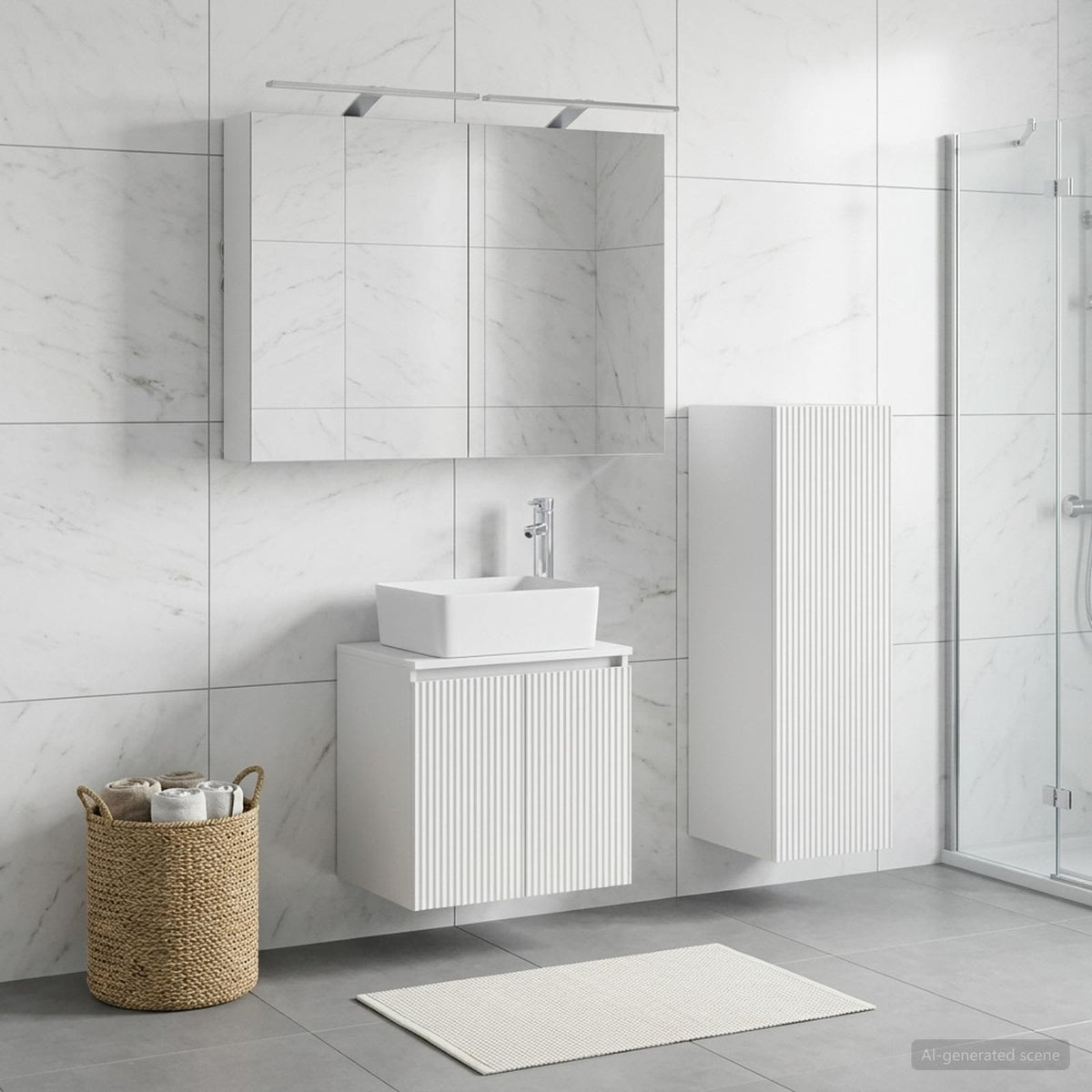 Bathroom Furniture Set 4 pcs White Engineered Wood and Glass