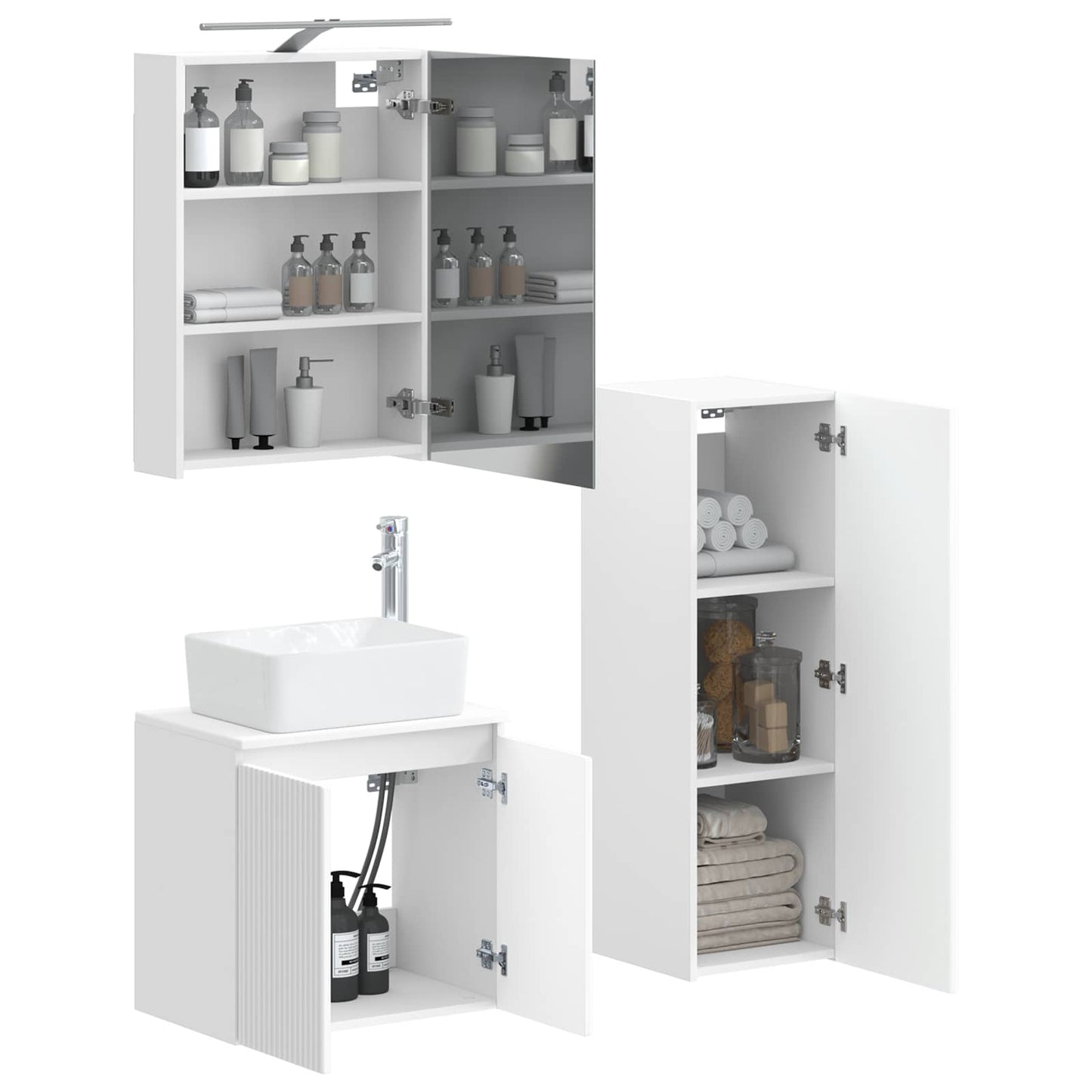 Bathroom Furniture Set 4 pcs White Engineered Wood and Glass