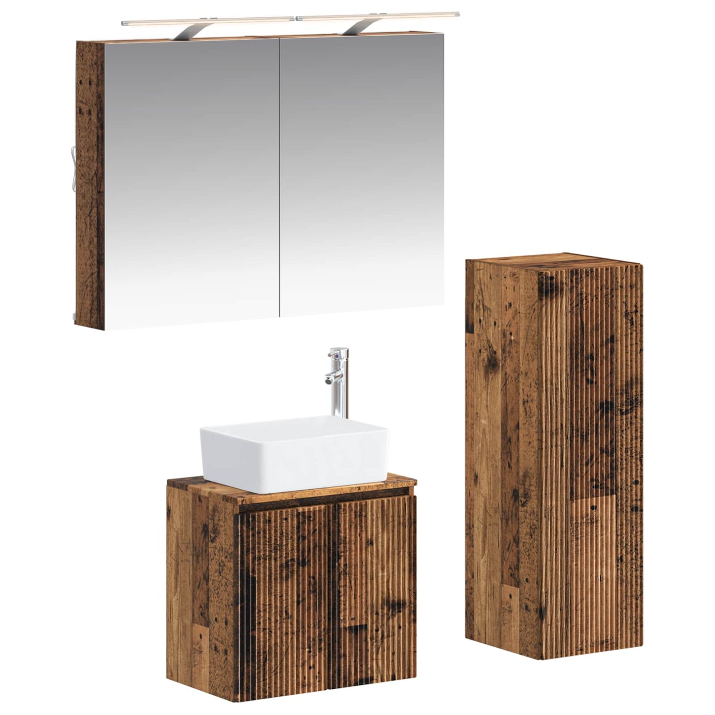 Bathroom Furniture Set 4 pcs Old Wood Engineered Wood and Glass