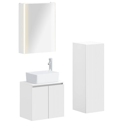 Bathroom Furniture Set 4 pcs White Engineered Wood and Glass