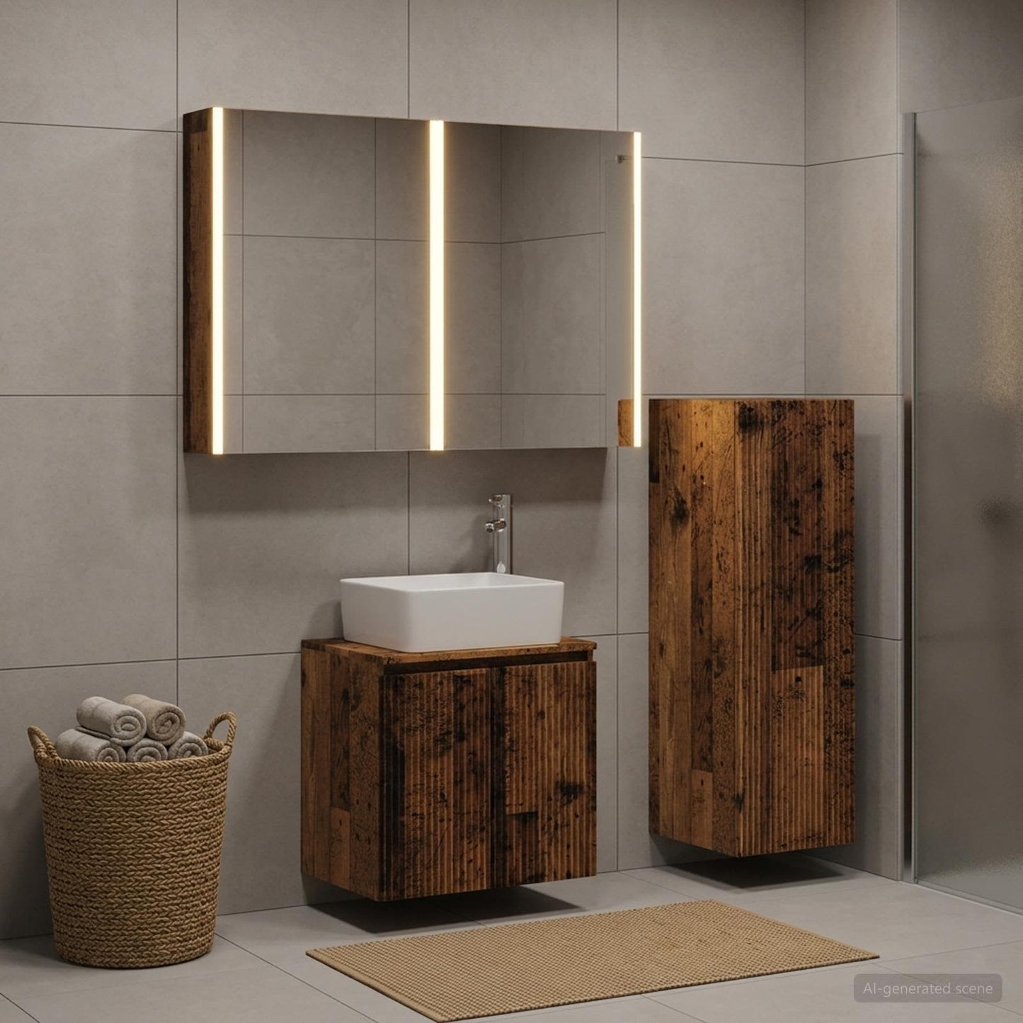Bathroom Furniture Set 4 pcs Old Wood Engineered Wood and Glass