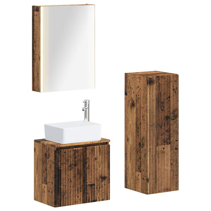 Bathroom Furniture Set 4 pcs Old Wood Engineered Wood and Glass