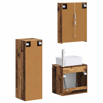 Bathroom Furniture Set 4 pcs Old Wood Engineered Wood and Glass