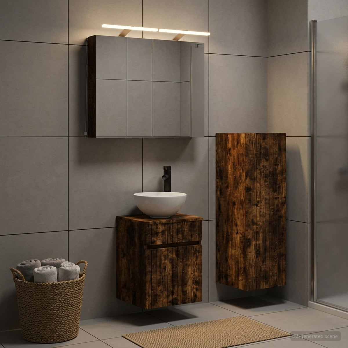 Bathroom Furniture Set 4 pcs Smoked Oak