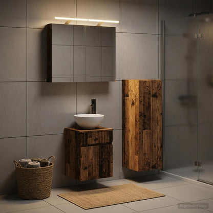 Bathroom Furniture Set 4 pcs Old Wood Engineered Wood and Glass