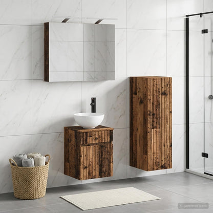 Bathroom Furniture Set 4 pcs Old Wood Engineered Wood and Glass