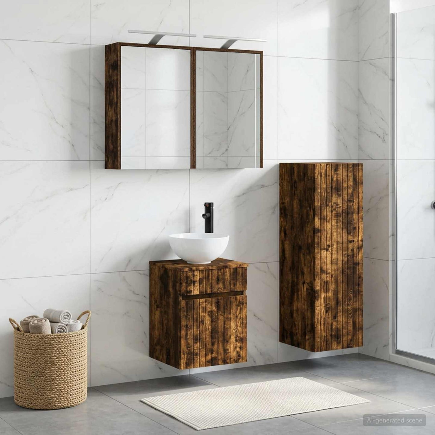 Bathroom Furniture Set 4 pcs Smoked Oak