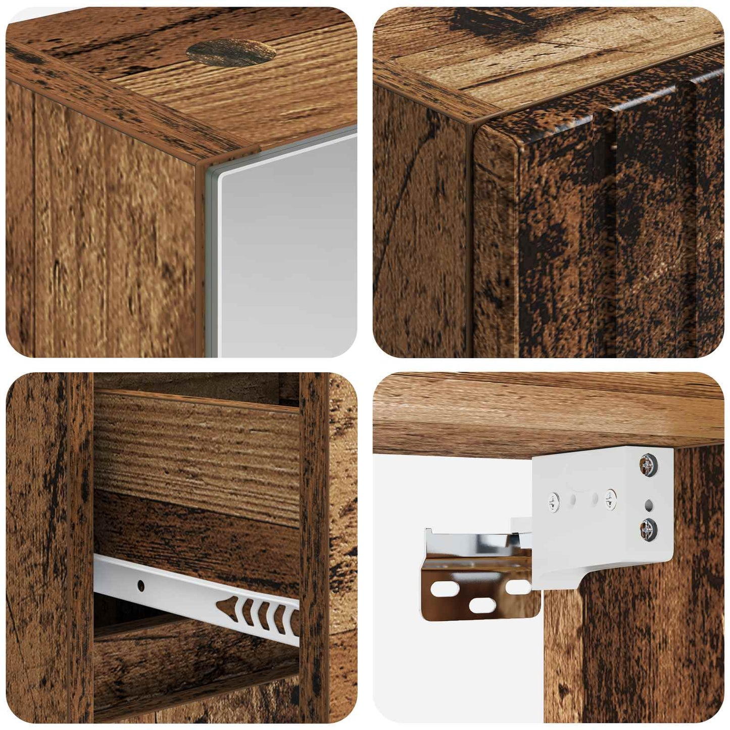Bathroom Furniture Set 4 pcs Old Wood Engineered Wood and Glass