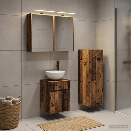 Bathroom Furniture Set 4 pcs Old Wood Engineered Wood and Glass