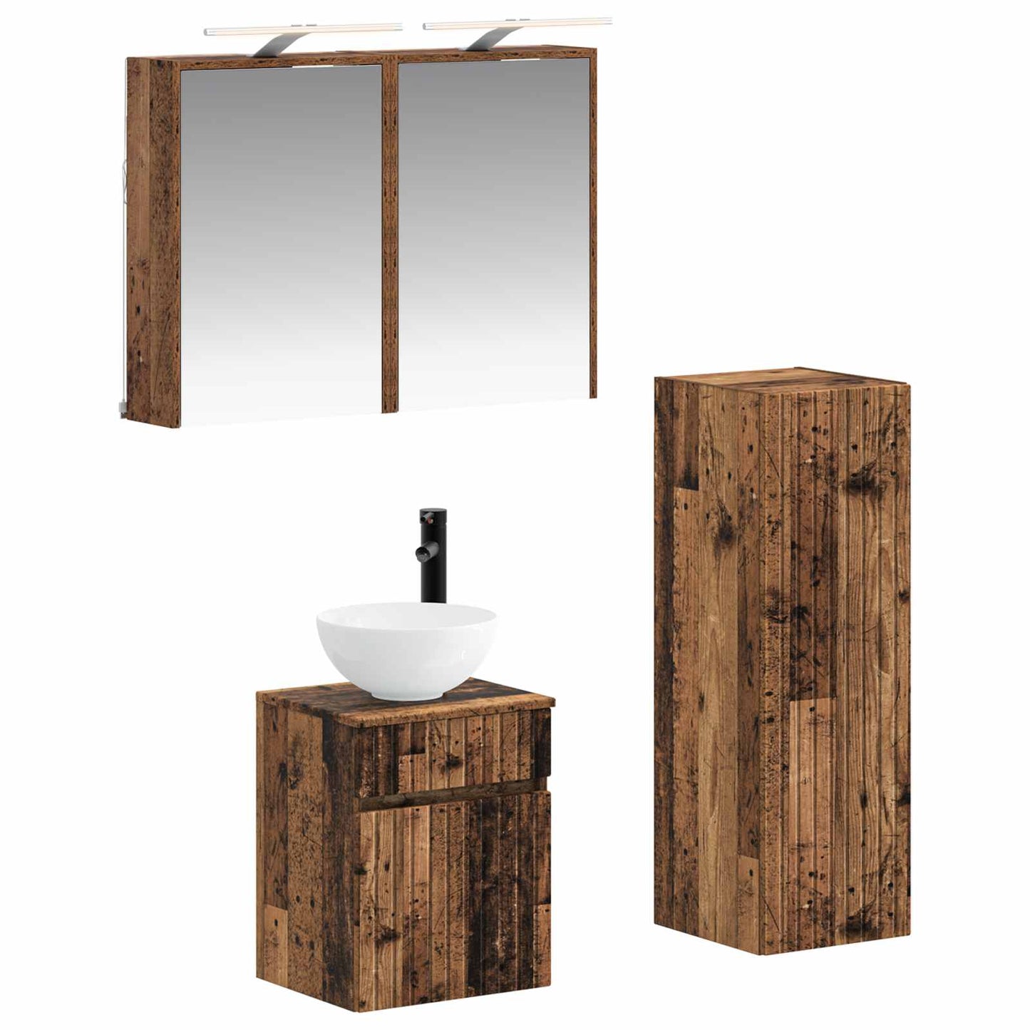 Bathroom Furniture Set 4 pcs Old Wood Engineered Wood and Glass