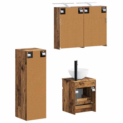 Bathroom Furniture Set 4 pcs Old Wood Engineered Wood and Glass