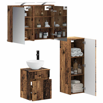 Bathroom Furniture Set 4 pcs Old Wood Engineered Wood and Glass