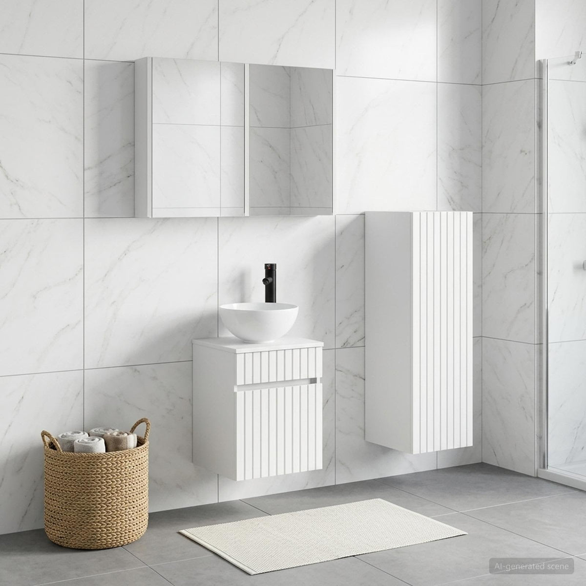Bathroom Furniture Set 4 pcs White Engineered Wood and Glass