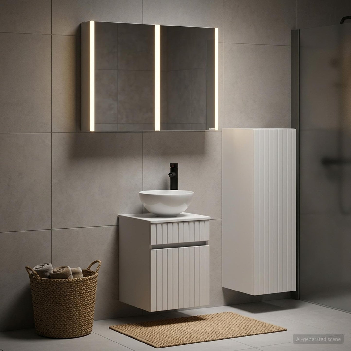 Bathroom Furniture Set 4 pcs White Engineered Wood and Glass