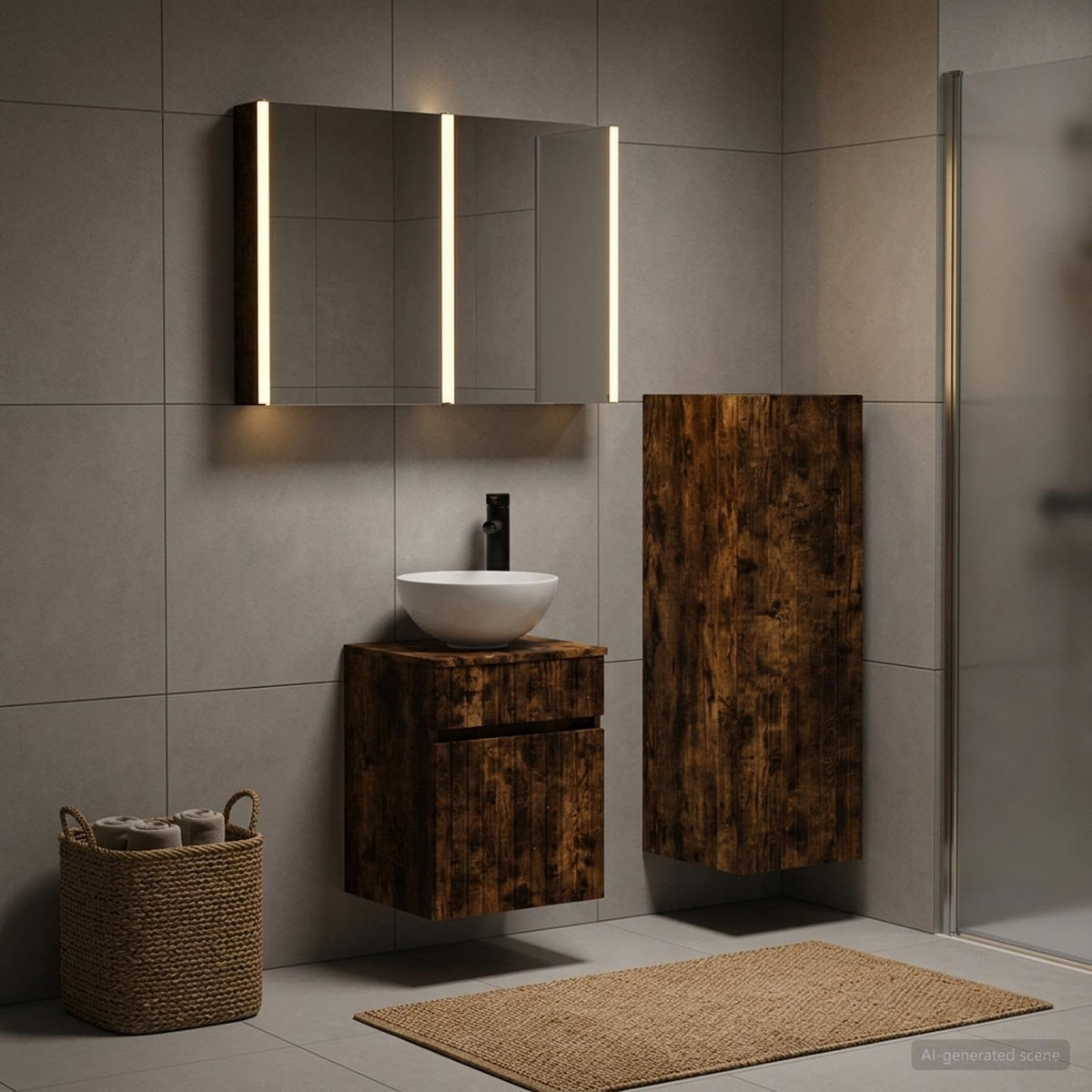 Bathroom Furniture Set 4 pcs Smoked Oak