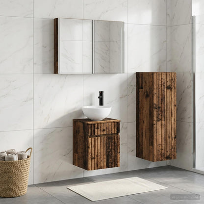 Bathroom Furniture Set 4 pcs Old Wood Engineered Wood and Glass
