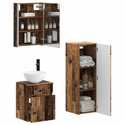 Bathroom Furniture Set 4 pcs Old Wood Engineered Wood and Glass