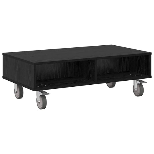 Side Table with Wheels Black Oak 90 x 50 x 30 cm