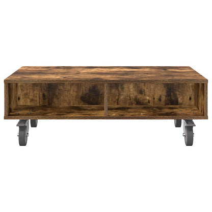 Side Table with Wheels Smoked Oak 90 x 50 x 30 cm