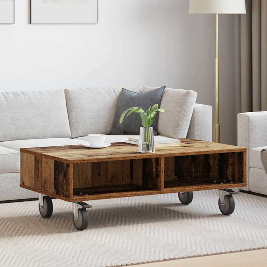 Side Table with Wheels Old Wood 90 x 50 x 30 cm Engineered Wood