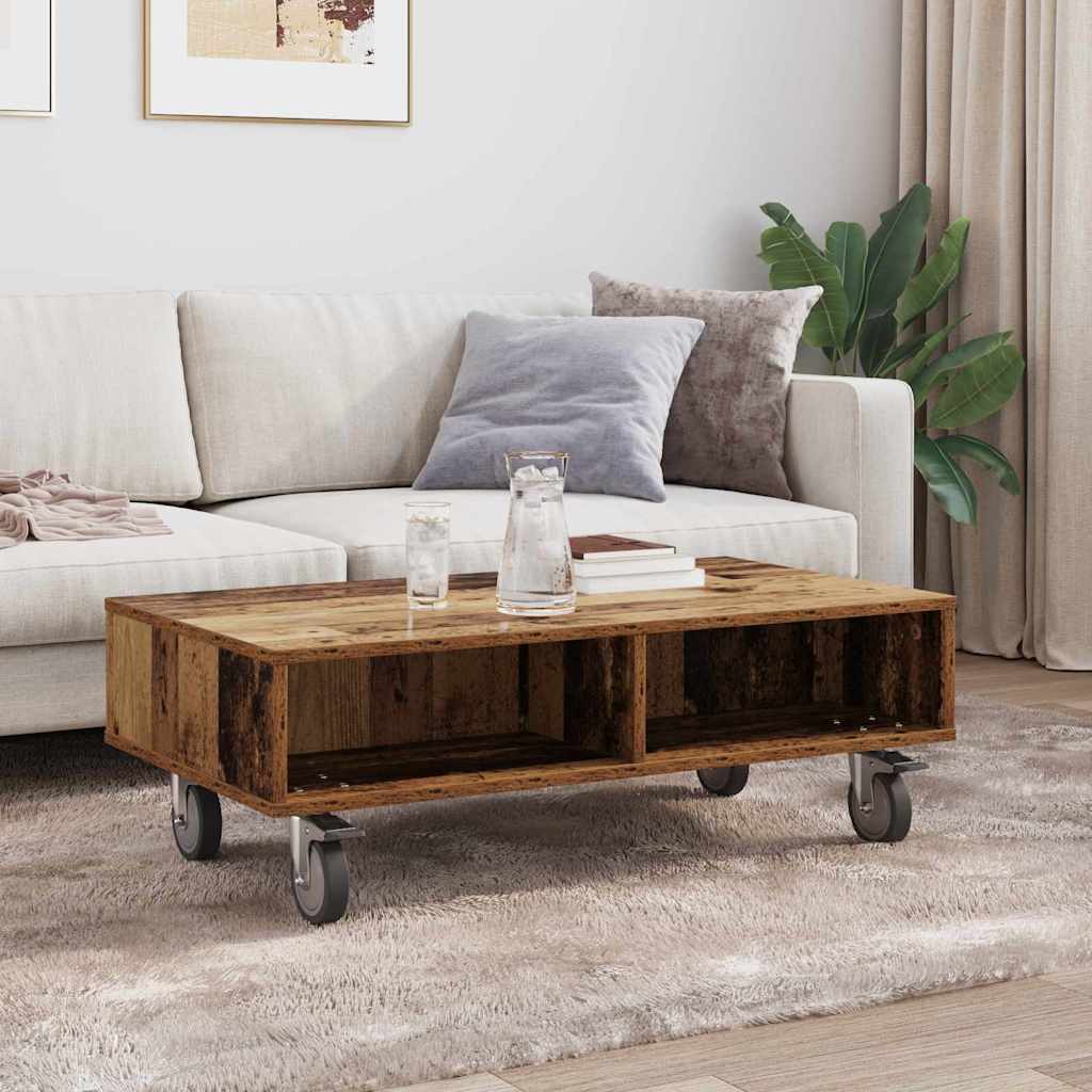 Side Table with Wheels Old Wood 90 x 50 x 30 cm Engineered Wood