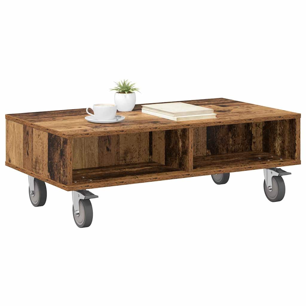 Side Table with Wheels Old Wood 90 x 50 x 30 cm Engineered Wood