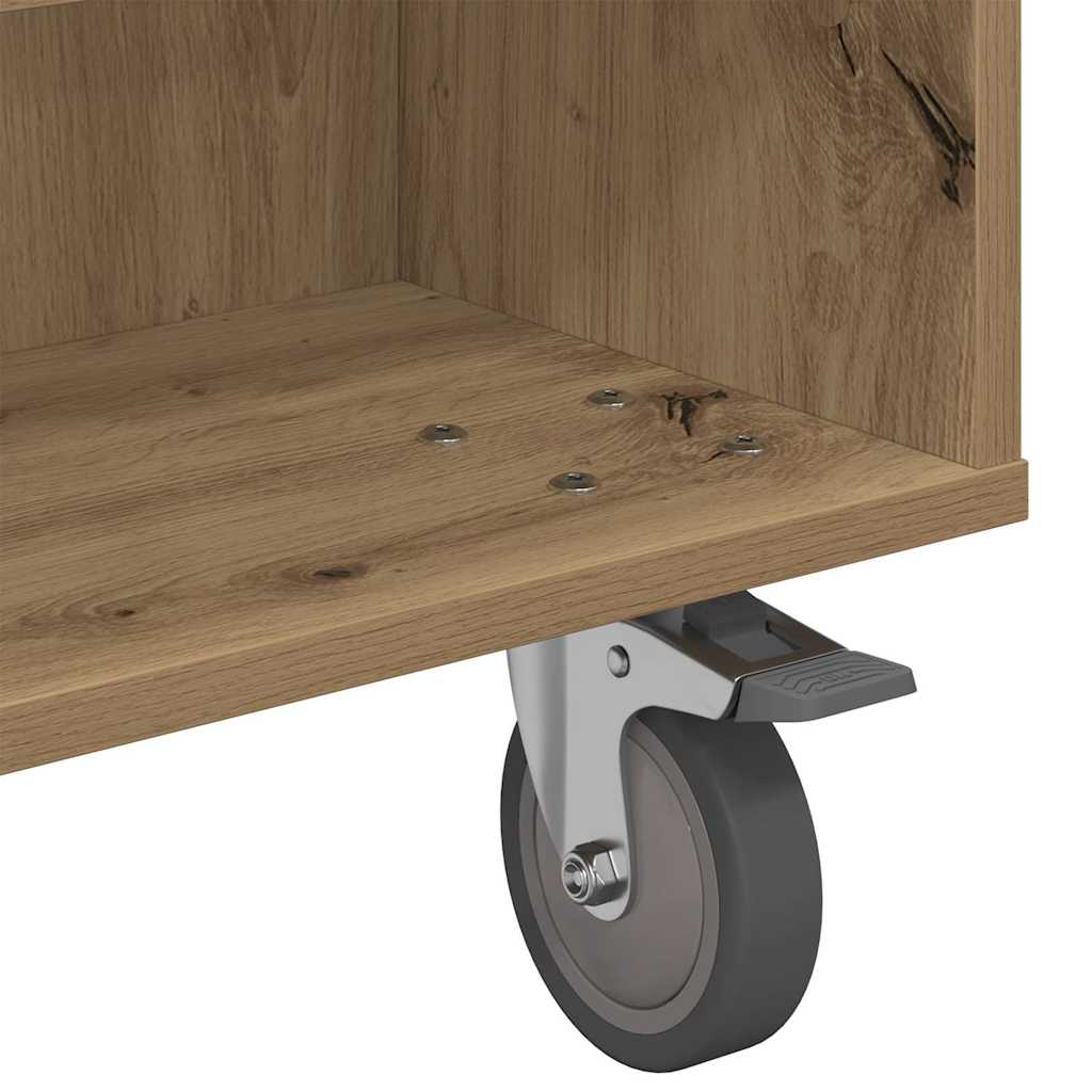 Side Table with Wheels Artisan Oak 90 x 50 x 30 cm