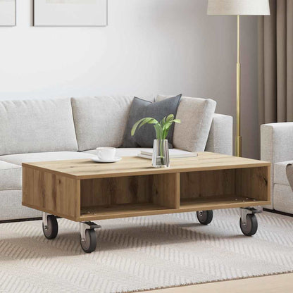 Side Table with Wheels Artisan Oak 90 x 50 x 30 cm
