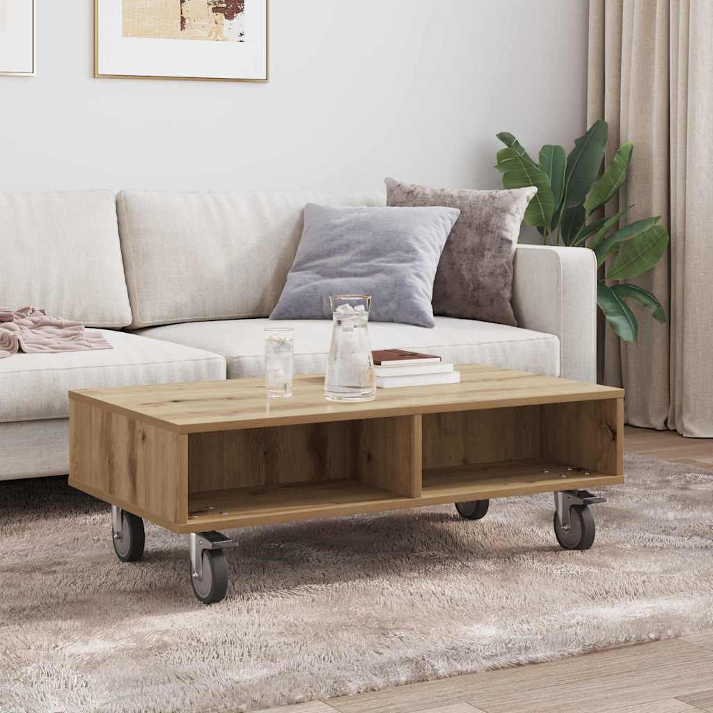 Side Table with Wheels Artisan Oak 90 x 50 x 30 cm