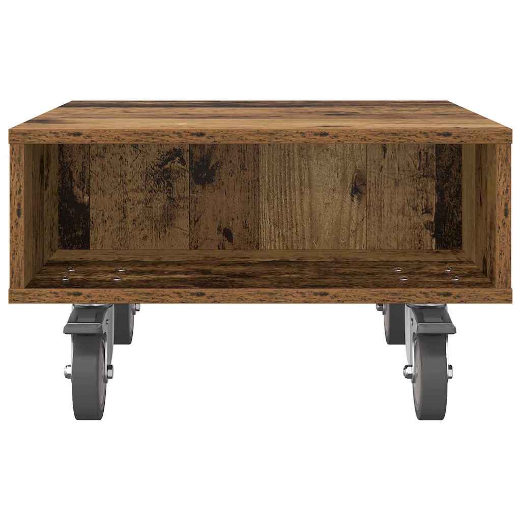 Side Table with Wheels Old Wood 50.5 x 50 x 30 cm