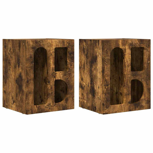 Bedside Table ELST 2 pcs Smoked Oak 40 x 35 x 50 cm