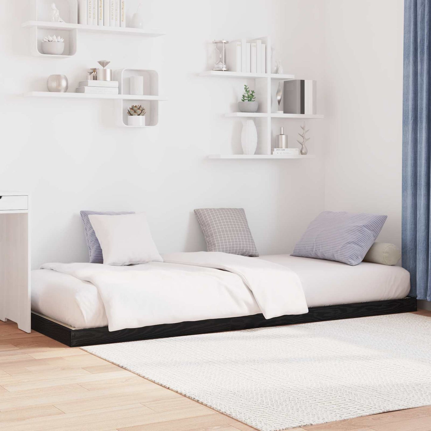 Floor Bed Frame Black Oak 75 x 190 cm Engineered Wood