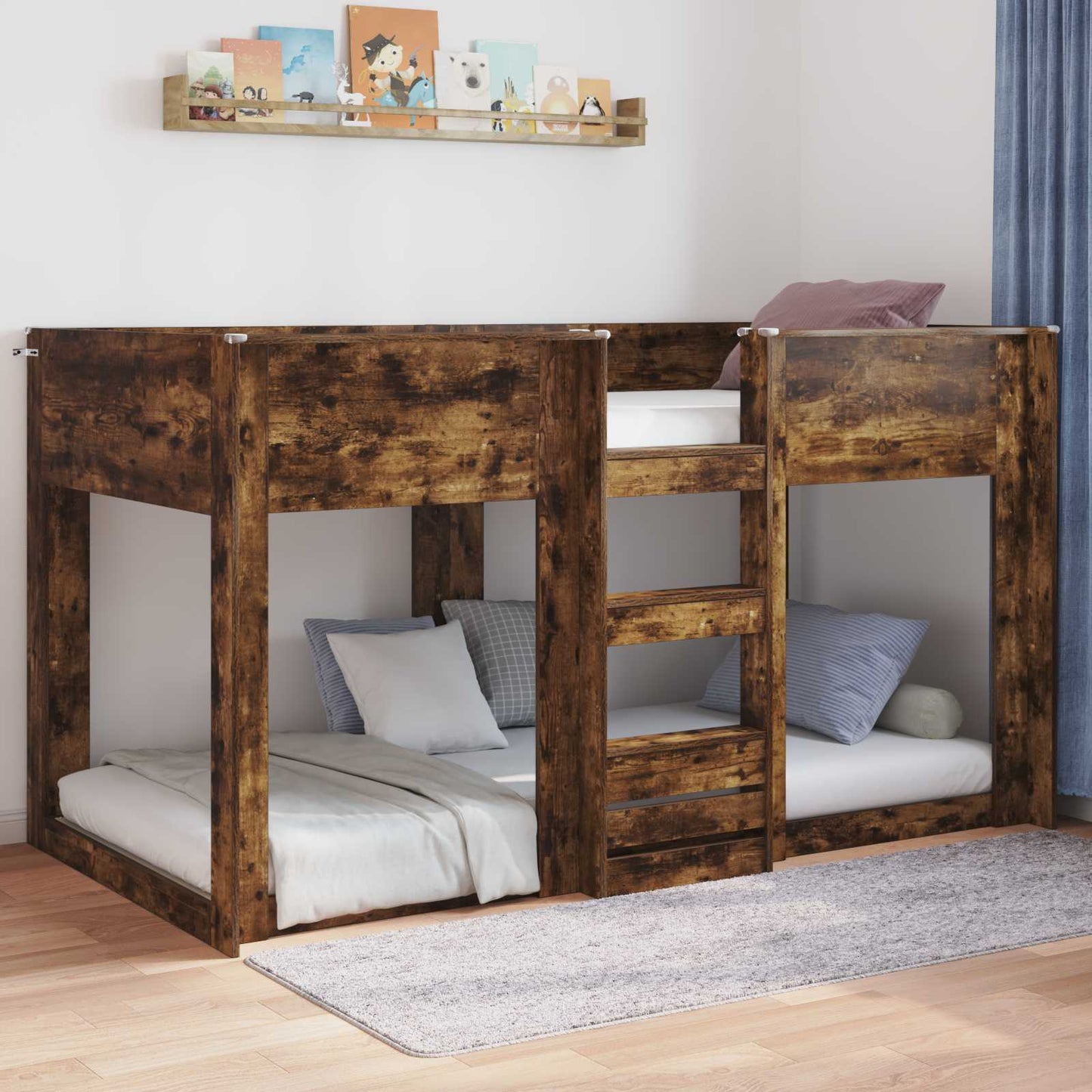 Floor Bed Frame Smoked Oak 75 x 190 cm Engineered Wood