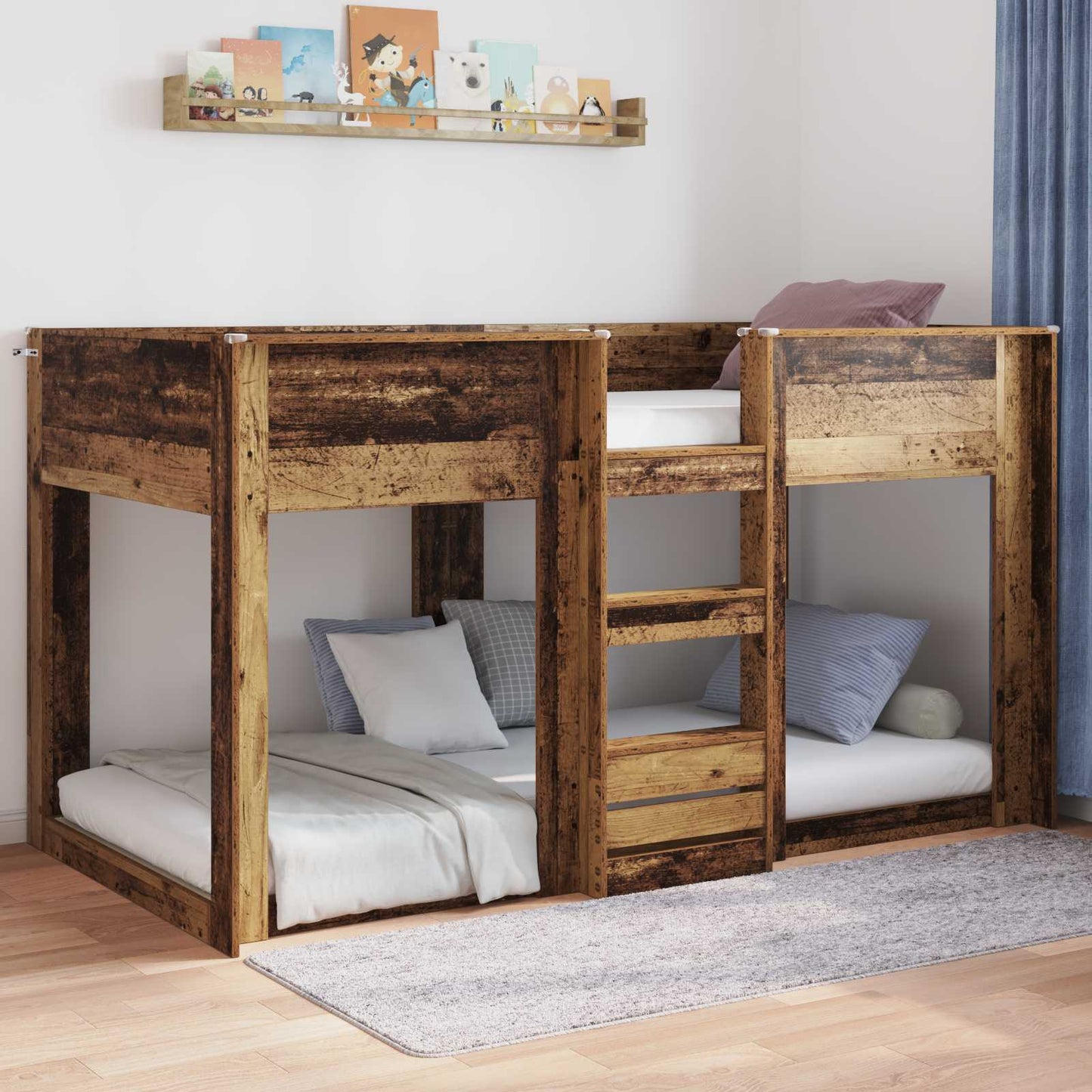 Floor Bed Frame Old Wood 75 x 190 cm Engineered Wood