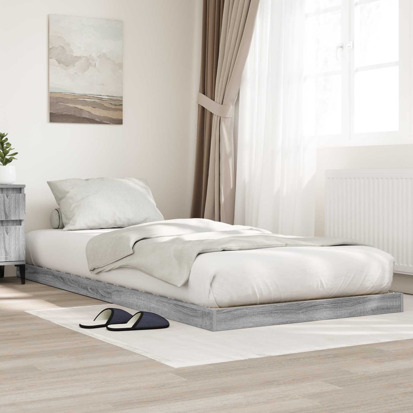 Floor Bed Frame Grey Sonoma 90 x 190 cm Engineered Wood
