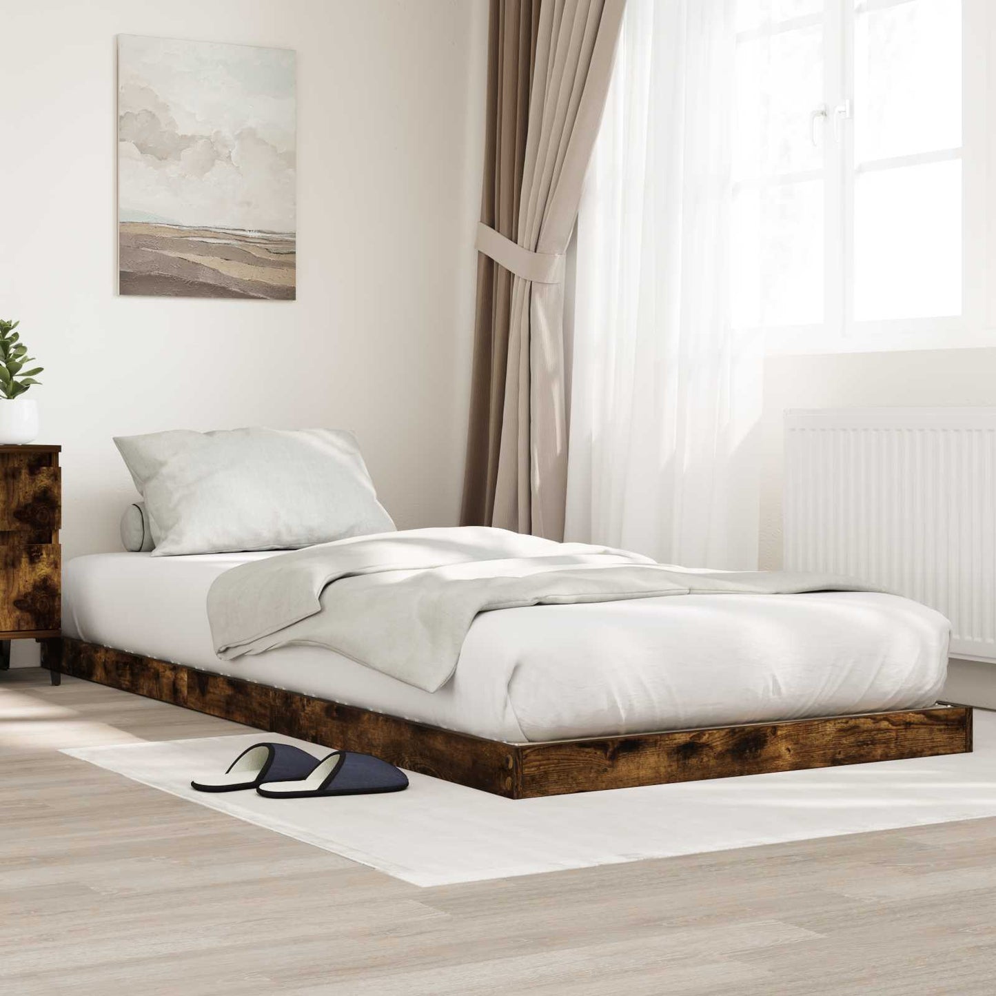Floor Bed Frame Smoked Oak 80 x 200 cm Engineered Wood